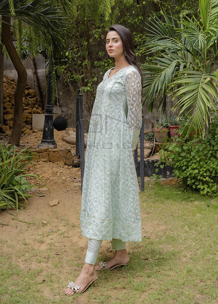 Mona Embroidery Pret Embroidered Chiffon 3 Piece Suit Ornate Blossoms Mint Green