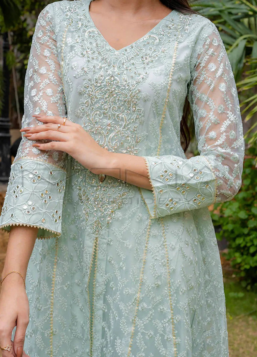 Mona Embroidery Pret Embroidered Chiffon 3 Piece Suit Ornate Blossoms Mint Green