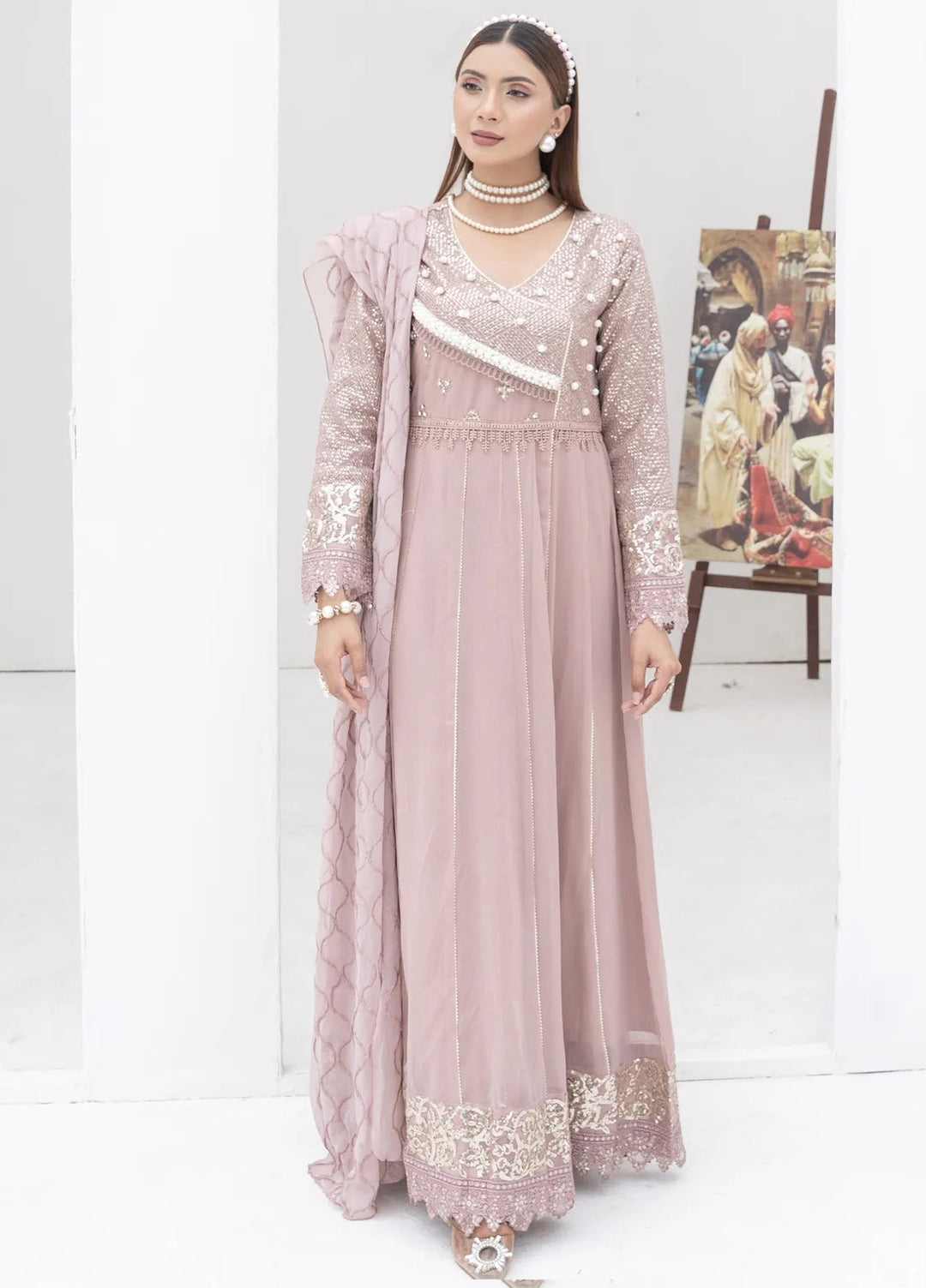 Mona Embroidery Pret Embroidered Chiffon 3 Piece Suit Regal Radiance-Lilac