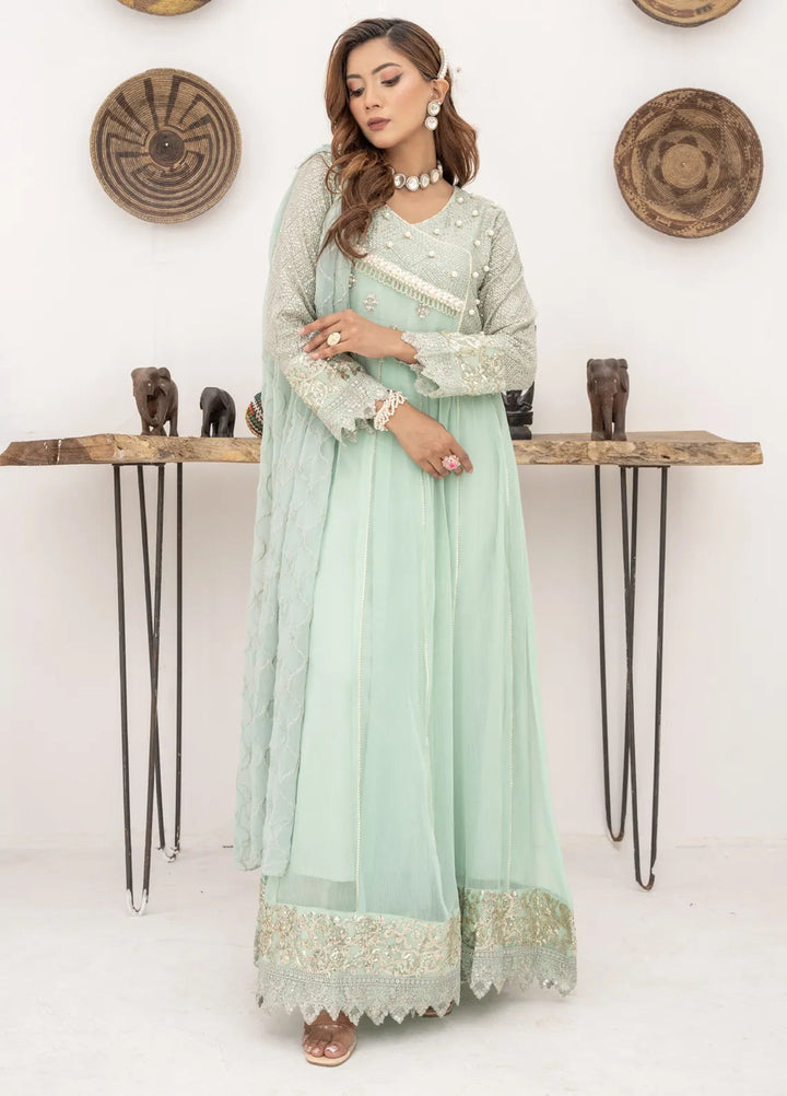 Mona Embroidery Pret Embroidered Chiffon 3 Piece Suit Regal Radiance-Mint-Green