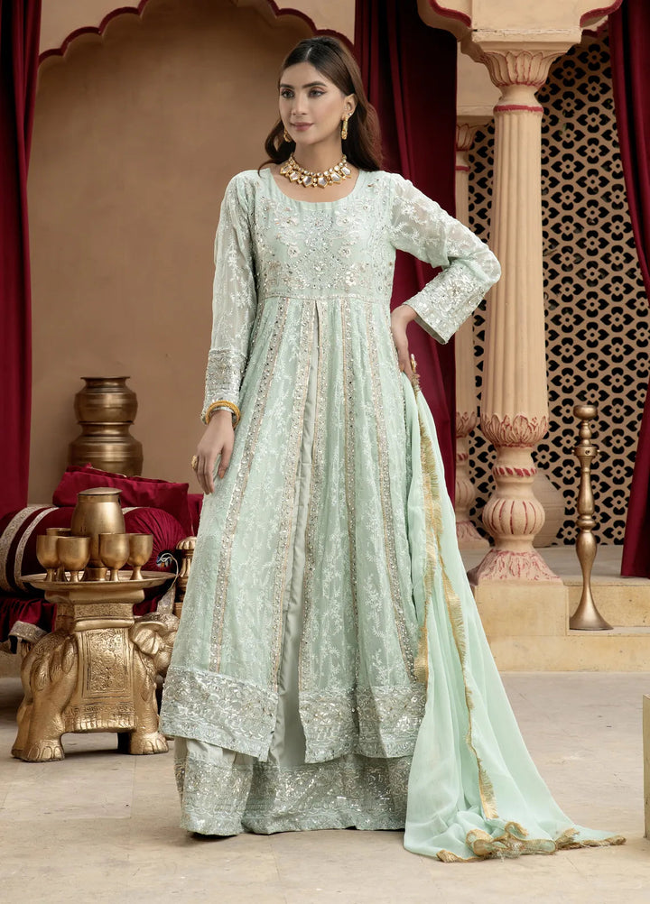 Mona Embroidery Pret Embroidered Chiffon 3 Piece Suit Serene-Mint-Green
