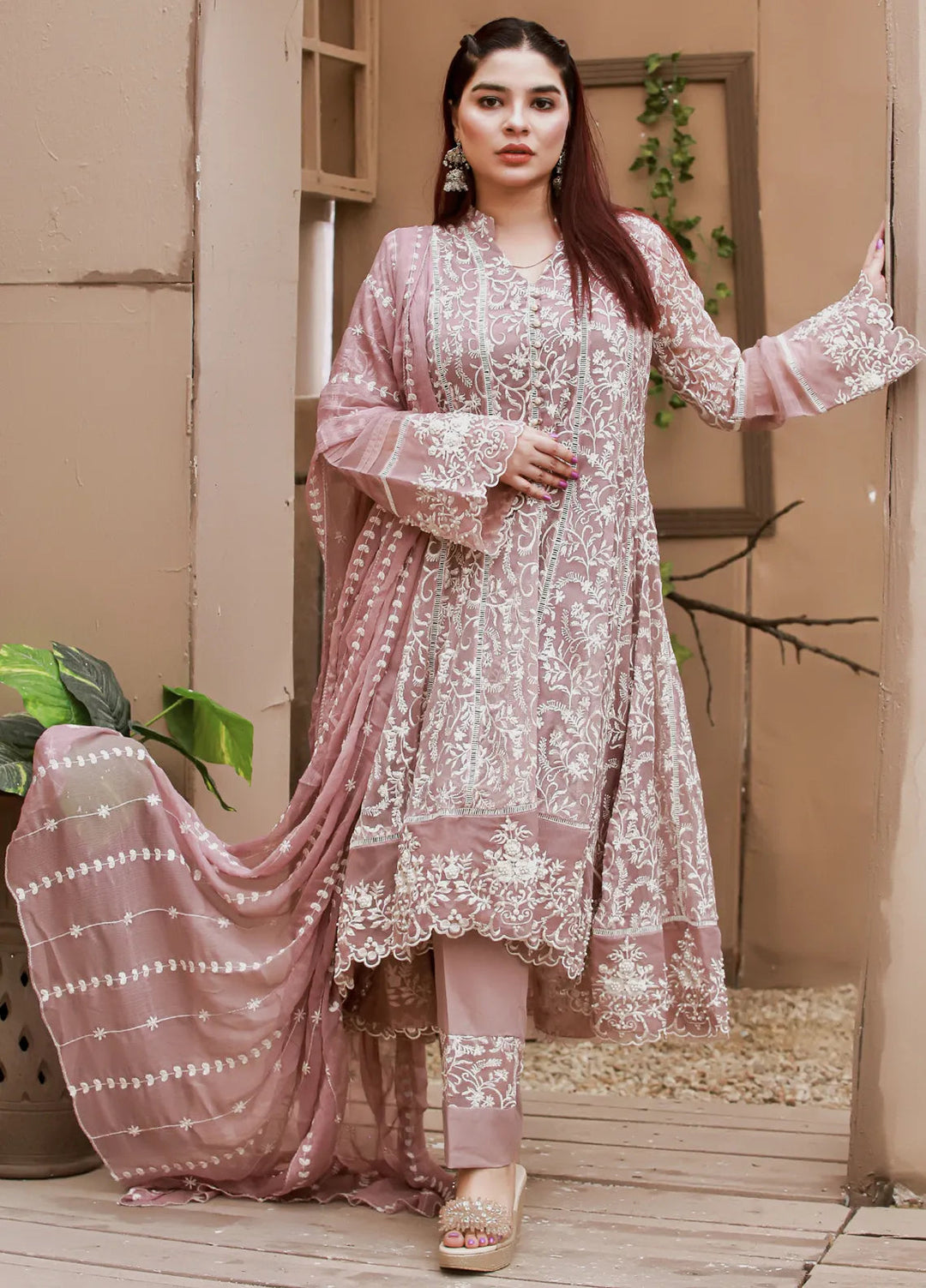 Mona Embroidery Pret Embroidered Chiffon 3 Piece Suit Shale-Lilac