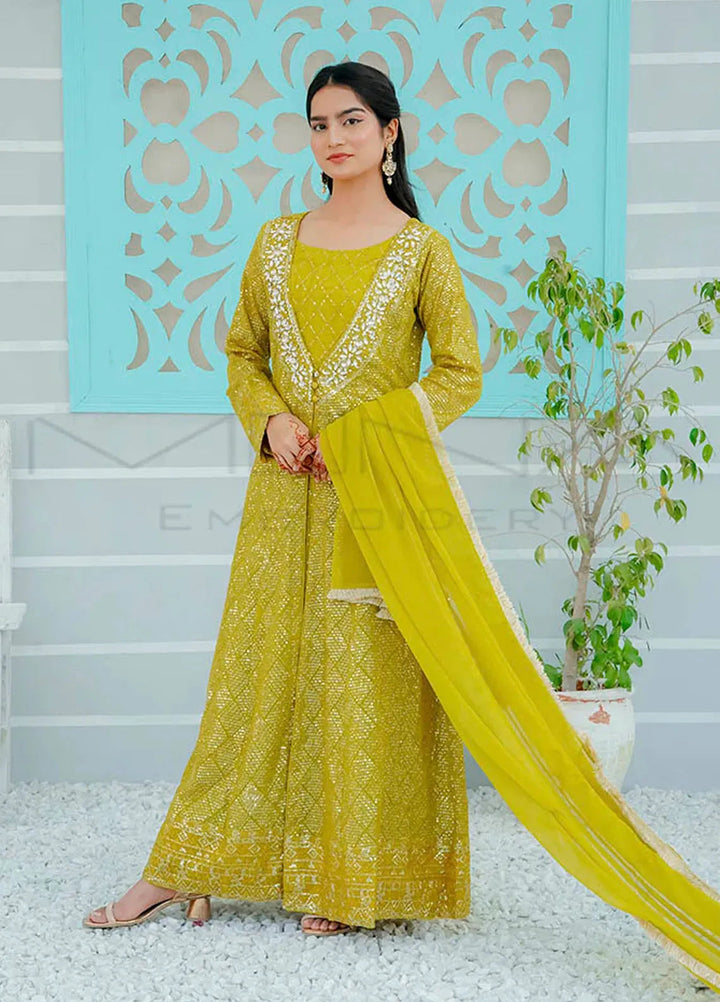Mona Embroidery Pret Embroidered Chiffon 3 Piece Suit Silhouette Elegance Dhani