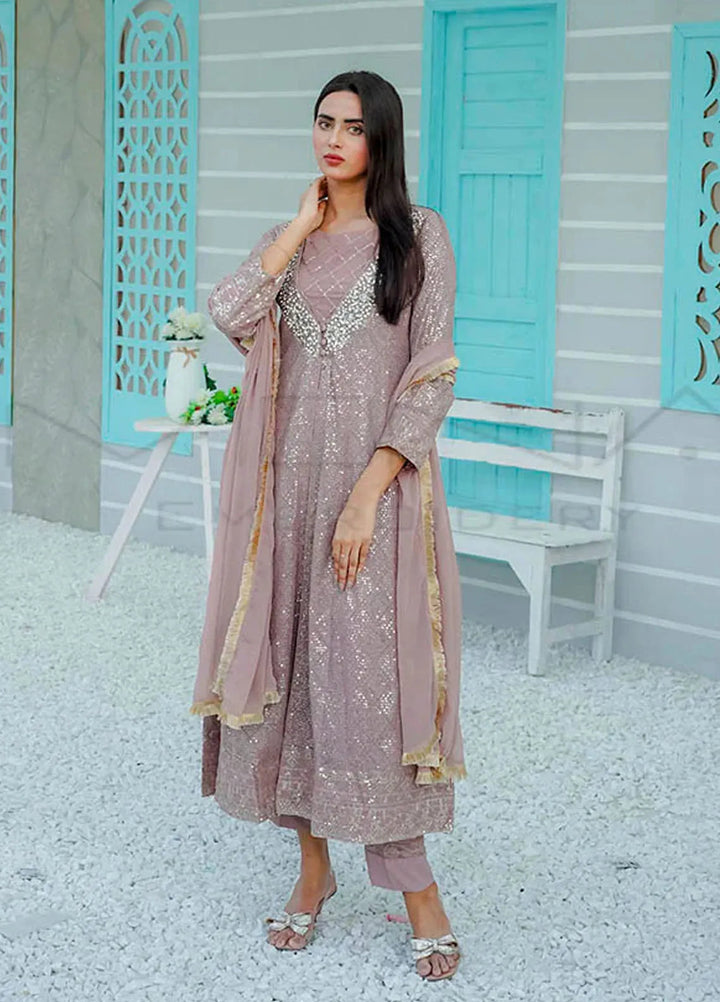 Mona Embroidery Pret Embroidered Chiffon 3 Piece Suit Silhouette Elegance Lilac