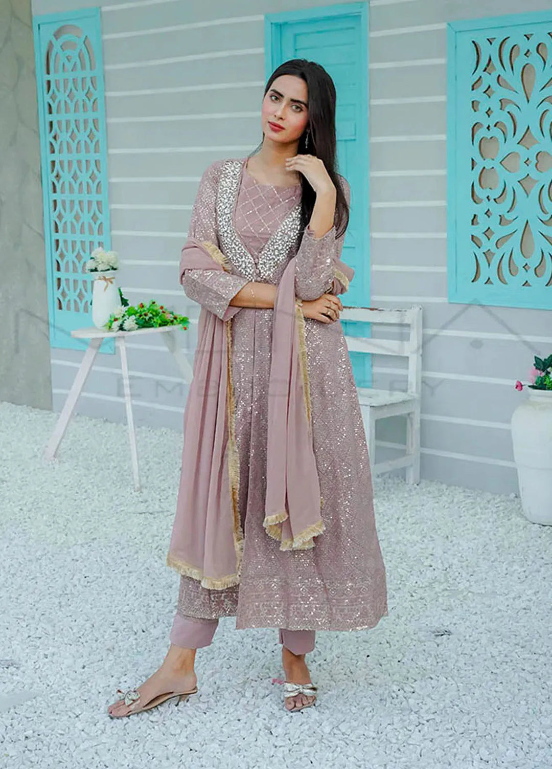 Mona Embroidery Pret Embroidered Chiffon 3 Piece Suit Silhouette Elegance Lilac