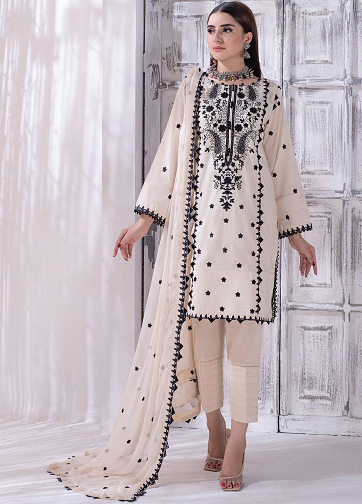 Monochrome By Al Zohaib Embroidered Cambric Suits Unstitched 3 Piece AZ21BW 03A - Black & White Collection