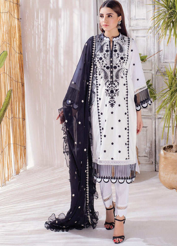 Monochrome By Al Zohaib Embroidered Cambric Suits Unstitched 3 Piece AZ21BW 03B - Black & White Collection
