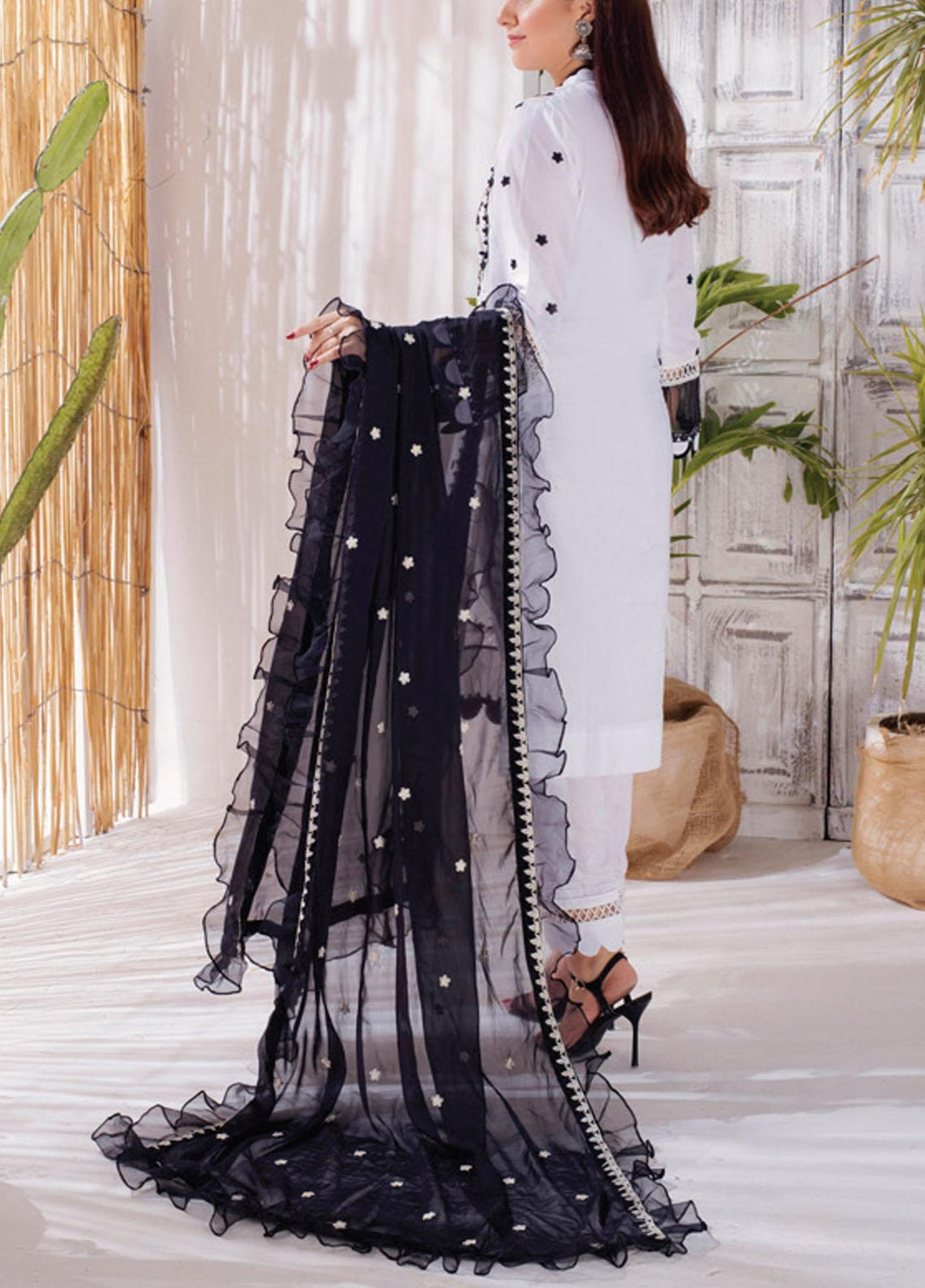 Monochrome By Al Zohaib Embroidered Cambric Suits Unstitched 3 Piece AZ21BW 03B - Black & White Collection