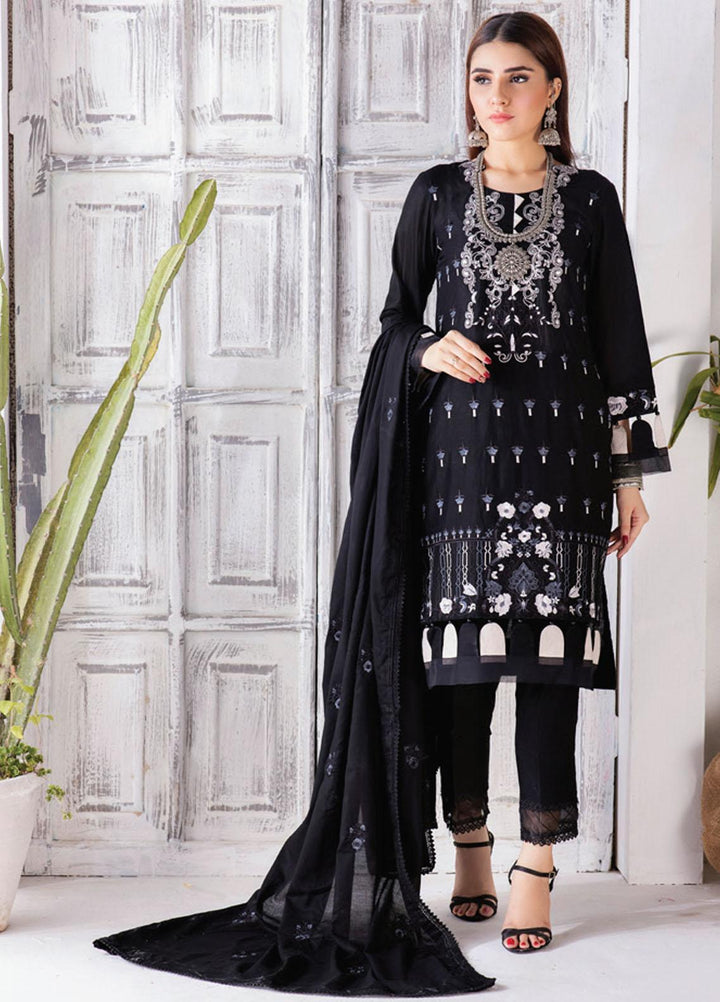 Monochrome By Al Zohaib Embroidered Cambric Suits Unstitched 3 Piece AZ21BW 08 - Black & White Collection