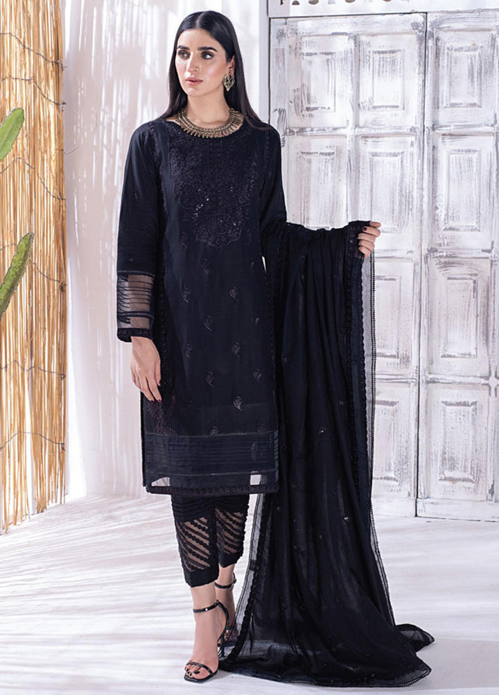 Monochrome By Al Zohaib Embroidered Cambric Suits Unstitched 3 Piece AZ21BW 09 - Black & White Collection