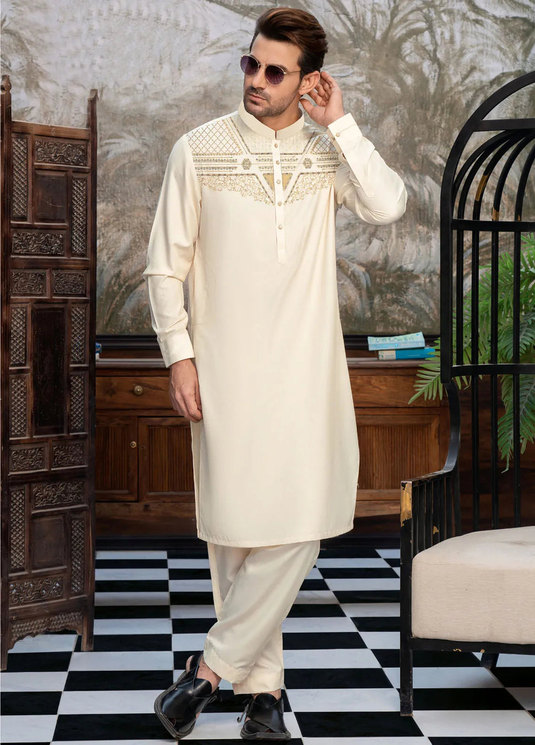 Monochrome by Fabrich Wash N Wear Embroidered Mens Shalwar Kameez - GTS-MCE-005