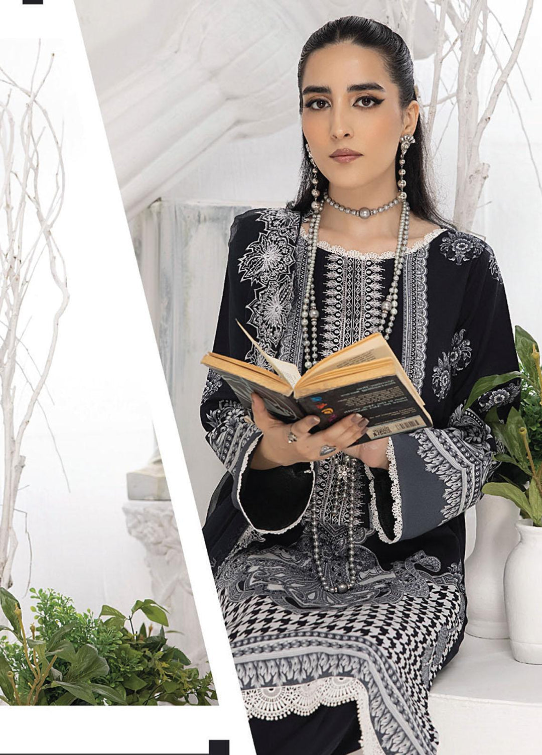 Monochrome By Humdum Embroidered Lawn Suits Unstitched 3 Piece HD23MC D-01 - Summer Collection