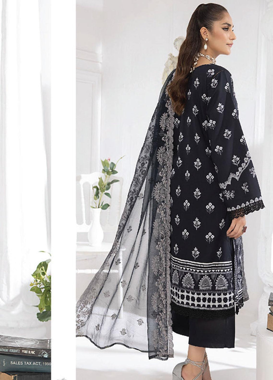 Monochrome By Humdum Embroidered Lawn Suits Unstitched 3 Piece HD23MC D-05 - Summer Collection