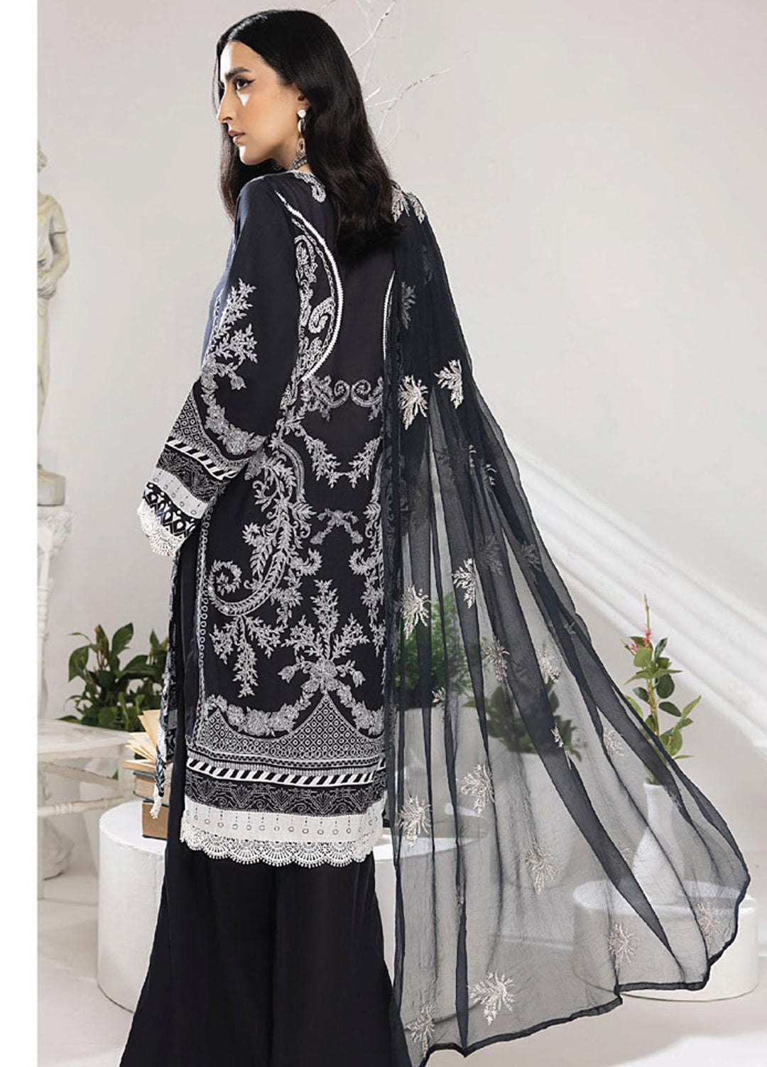 Monochrome By Humdum Embroidered Lawn Suits Unstitched 3 Piece HD23MC D-07 - Summer Collection