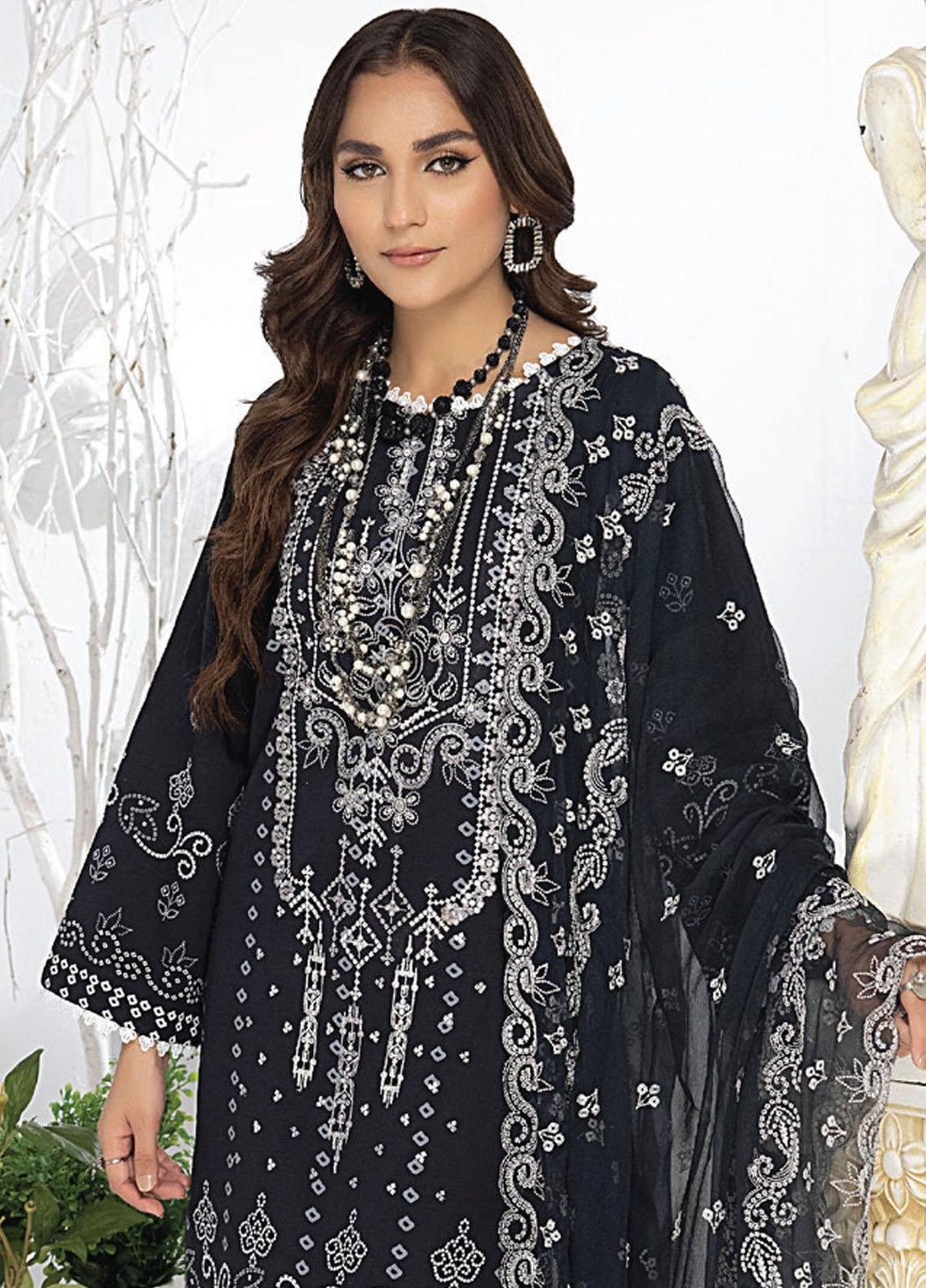 Monochrome By Humdum Embroidered Lawn Suits Unstitched 3 Piece HD23MC D-09 - Summer Collection