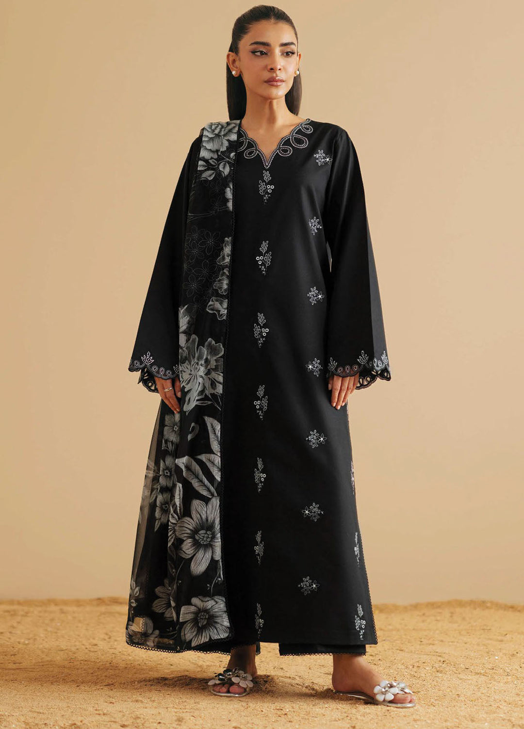 Monochrome by Seran Embroidered Lawn Suits Unstitched 3 Piece SN25MC D-01 Nyra - Summer Collection