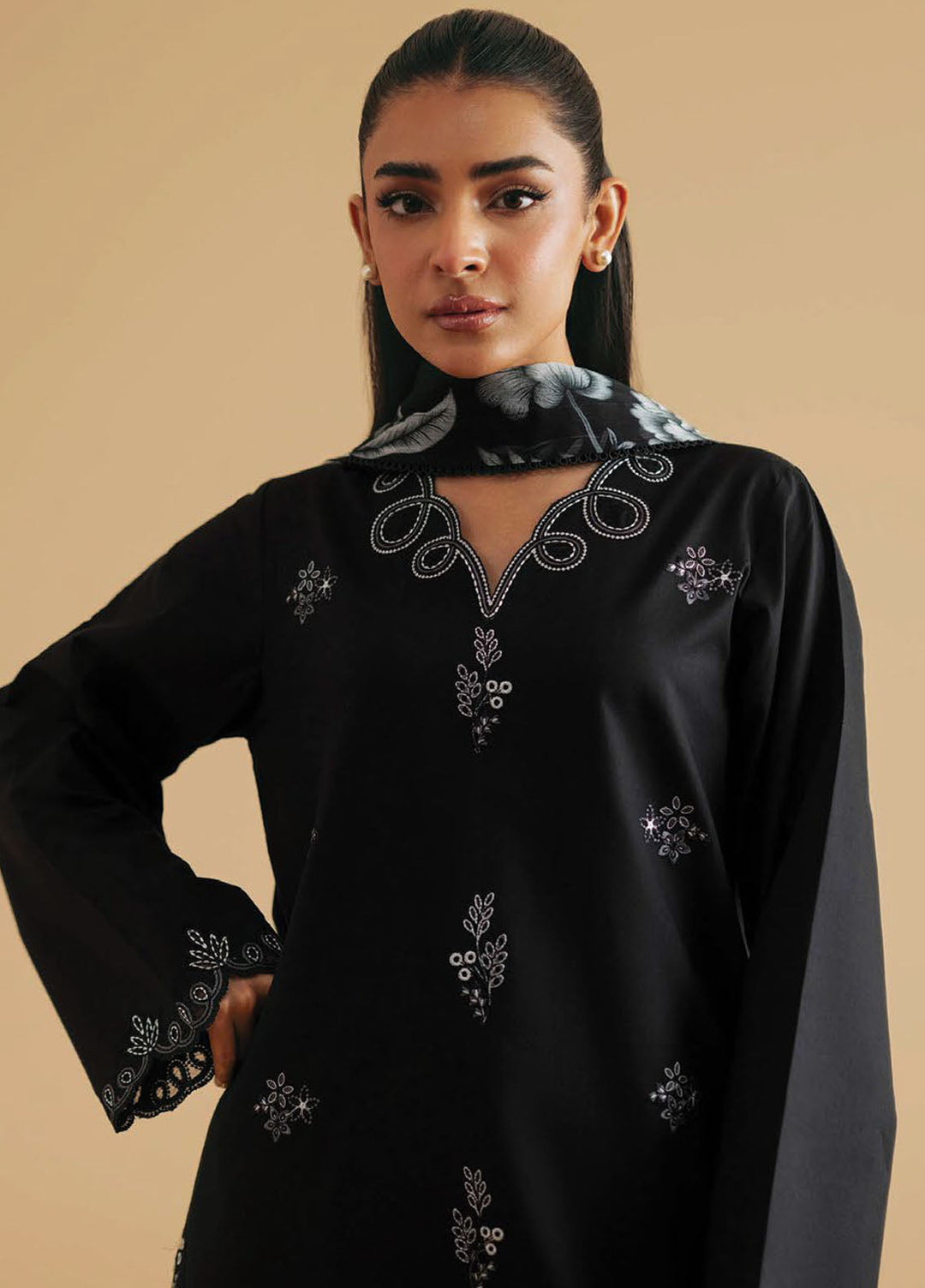 Monochrome by Seran Embroidered Lawn Suits Unstitched 3 Piece SN25MC D-01 Nyra - Summer Collection