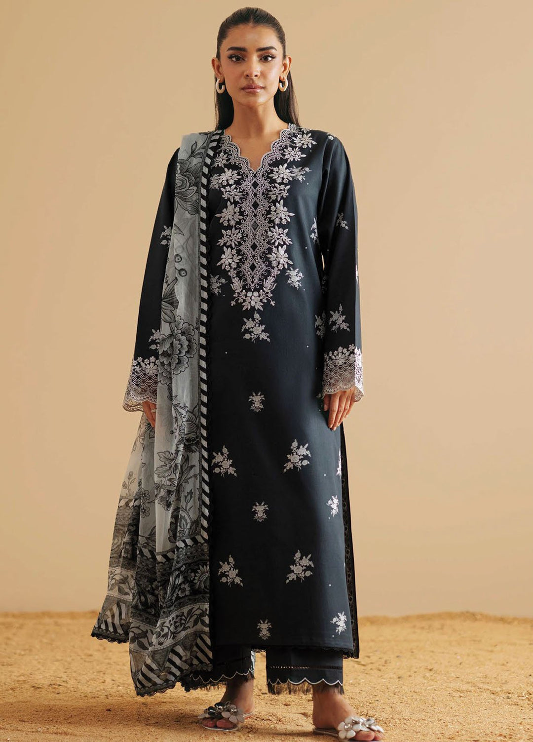 Monochrome by Seran Embroidered Lawn Suits Unstitched 3 Piece SN25MC D-03 Muse - Summer Collection