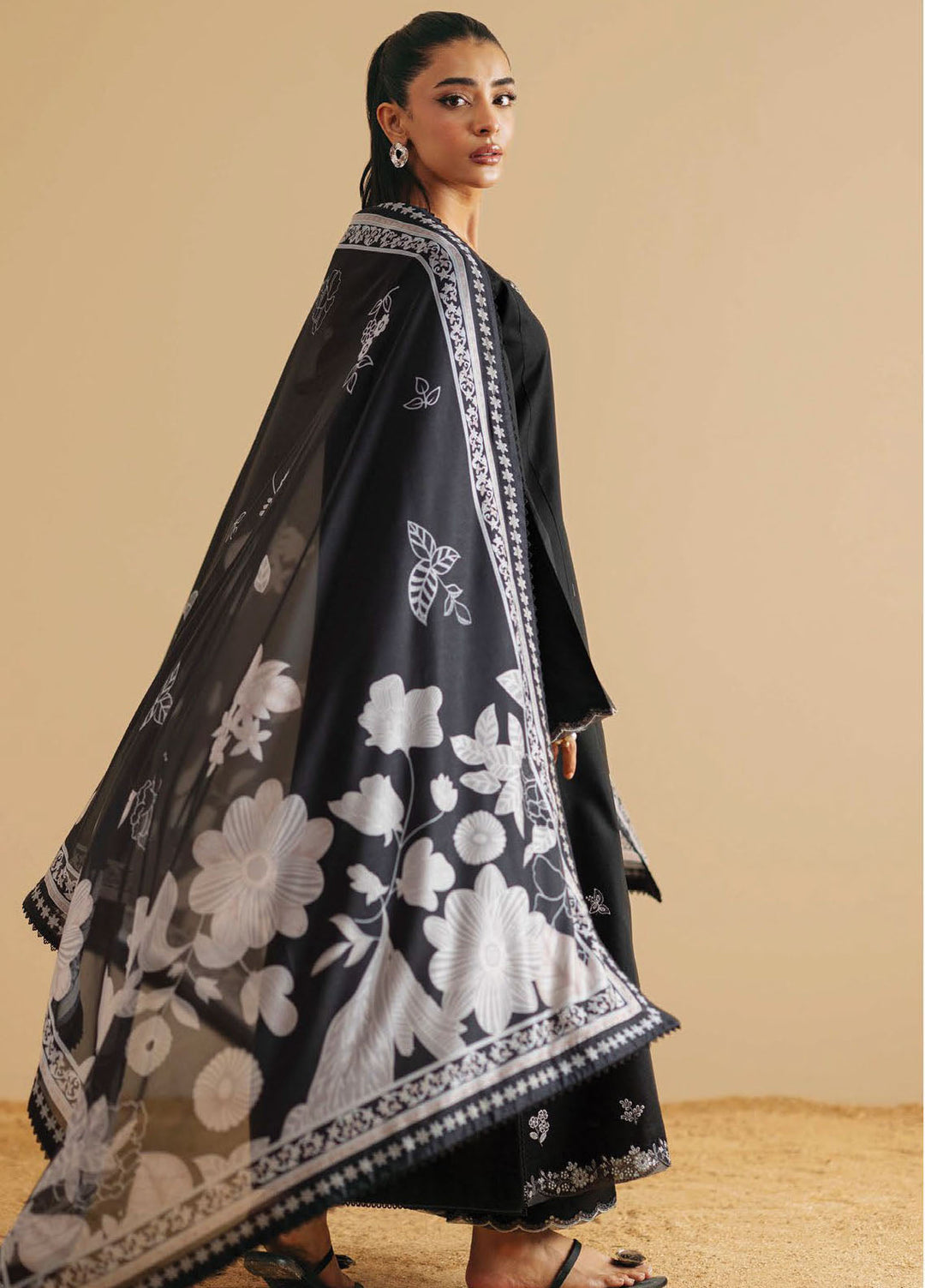 Monochrome by Seran Embroidered Lawn Suits Unstitched 3 Piece SN25MC D-04 Noire - Summer Collection