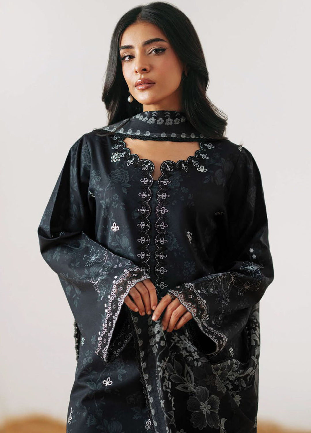 Monochrome by Seran Embroidered Lawn Suits Unstitched 3 Piece SN25MC D-06 Aven - Summer Collection