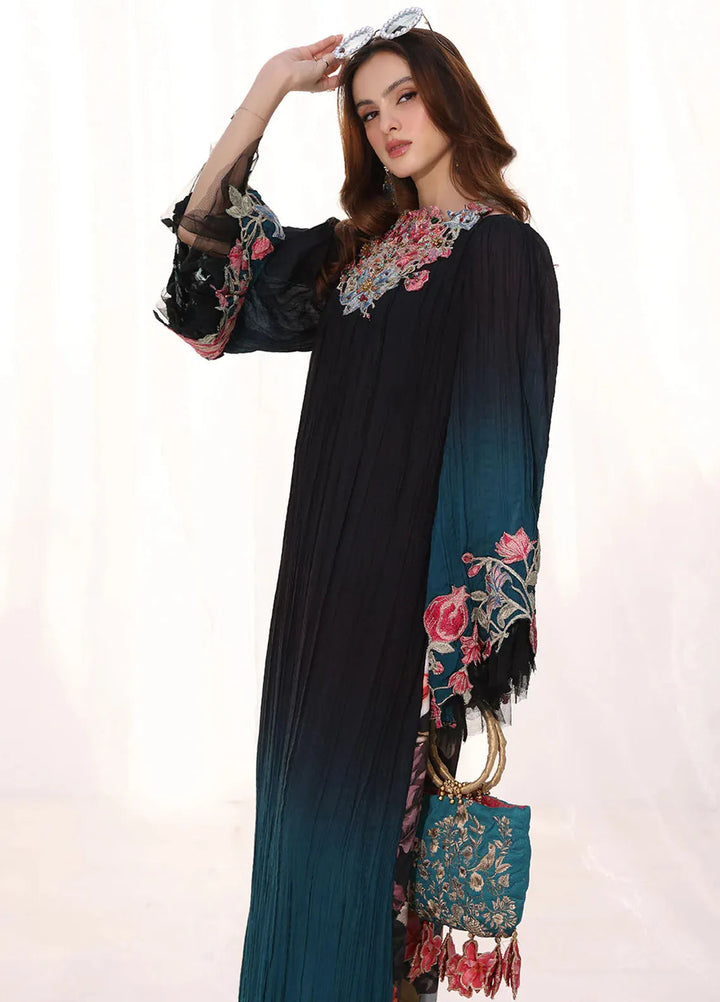 Moonlit Glam by Musferah Saad Pret Embroidered Silk 1 Piece Suit Midnight Diva