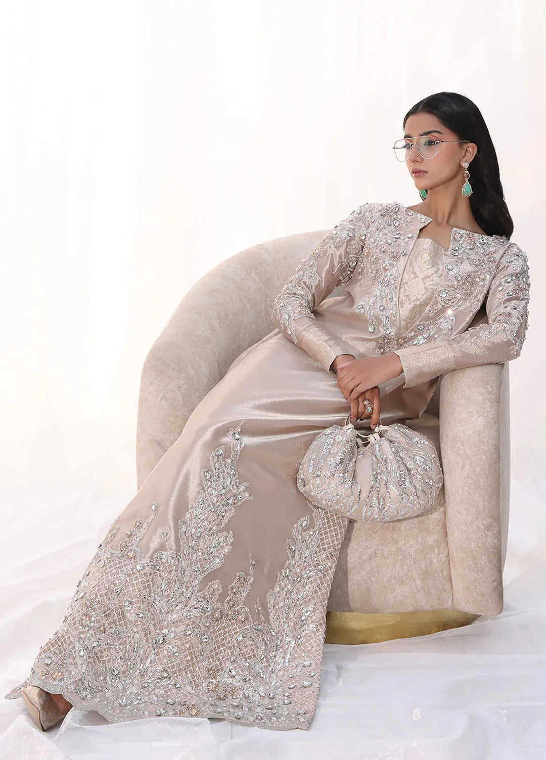 Moonlit Glam by Musferah Saad Pret Embroidered Tissue 1 Piece Suit Moonlit Rose