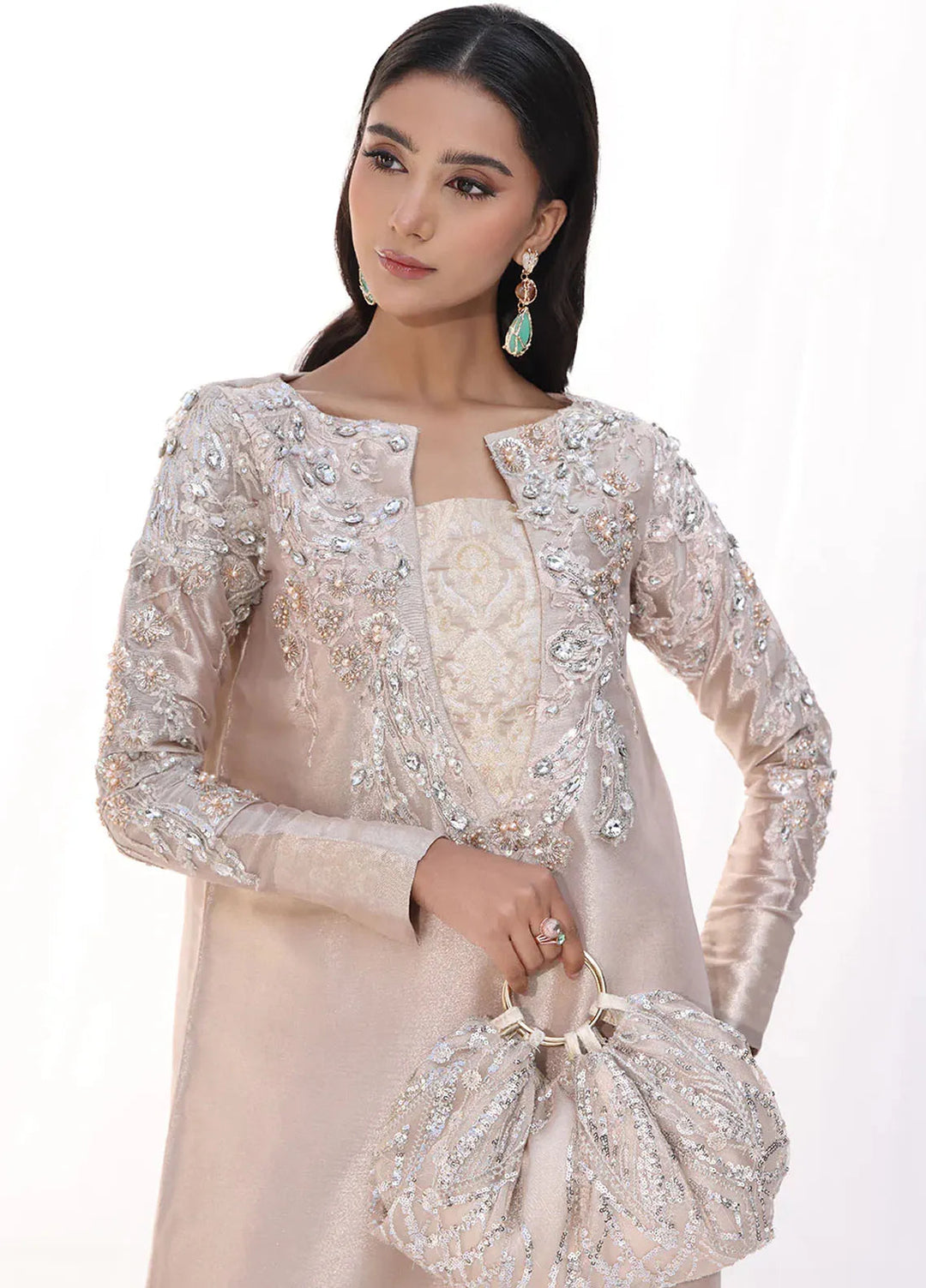 Moonlit Glam by Musferah Saad Pret Embroidered Tissue 1 Piece Suit Moonlit Rose