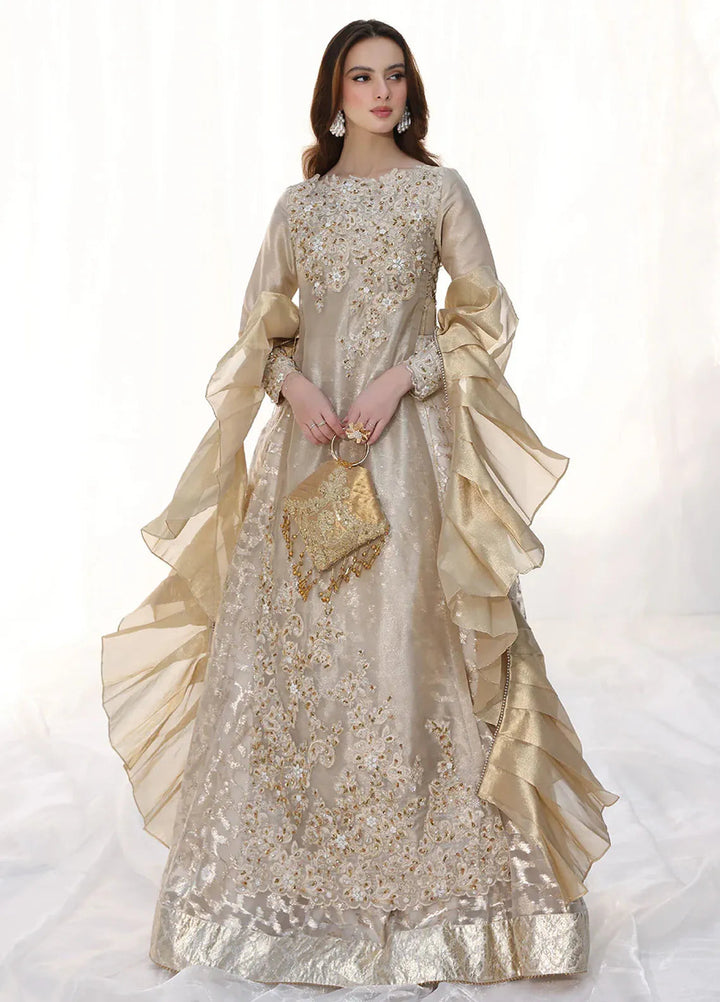 Moonlit Glam by Musferah Saad Pret Embroidered Tissue 2 Piece Suit Golden Whispers