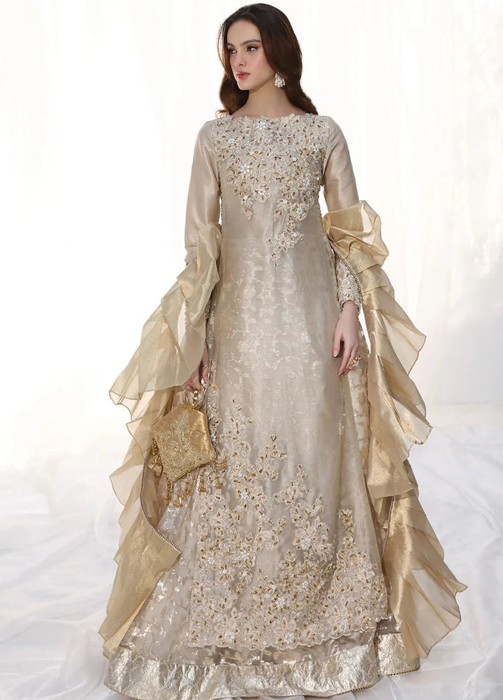Moonlit Glam by Musferah Saad Pret Embroidered Tissue 2 Piece Suit Golden Whispers