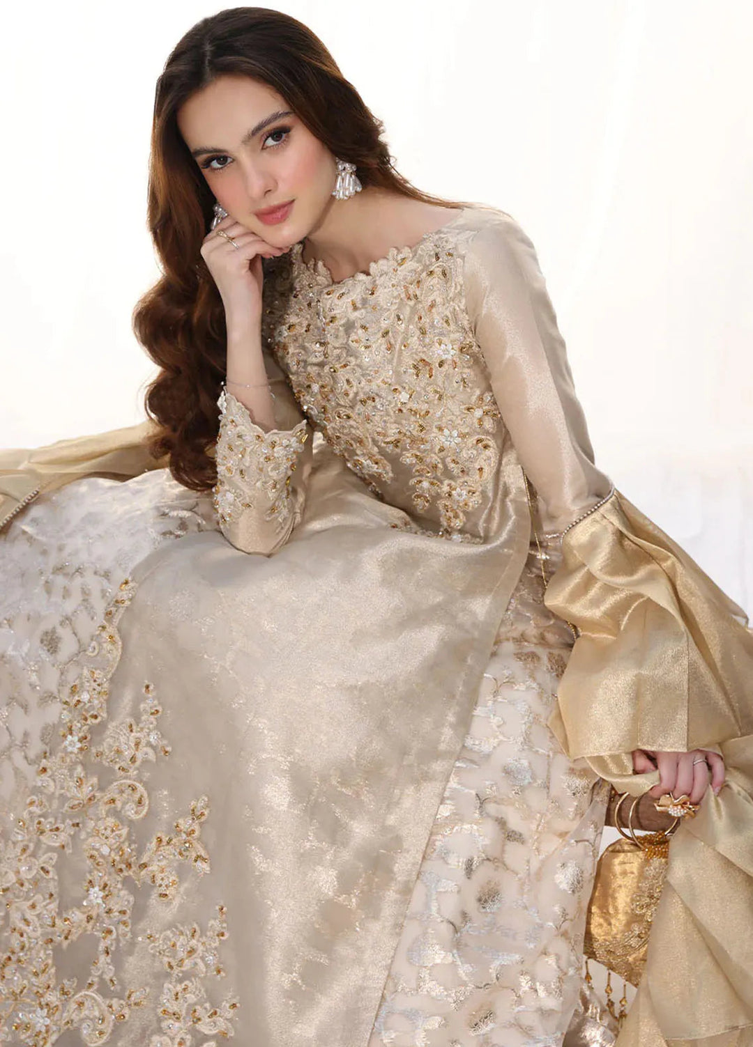 Moonlit Glam by Musferah Saad Pret Embroidered Tissue 2 Piece Suit Golden Whispers