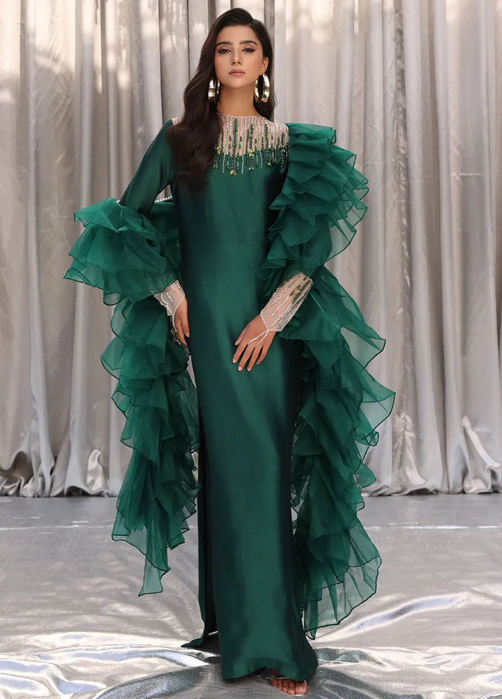 Moonlit Glam by Musferah Saad Pret Embroidered Tissue Silk 2 Piece Suit Emerald Chic