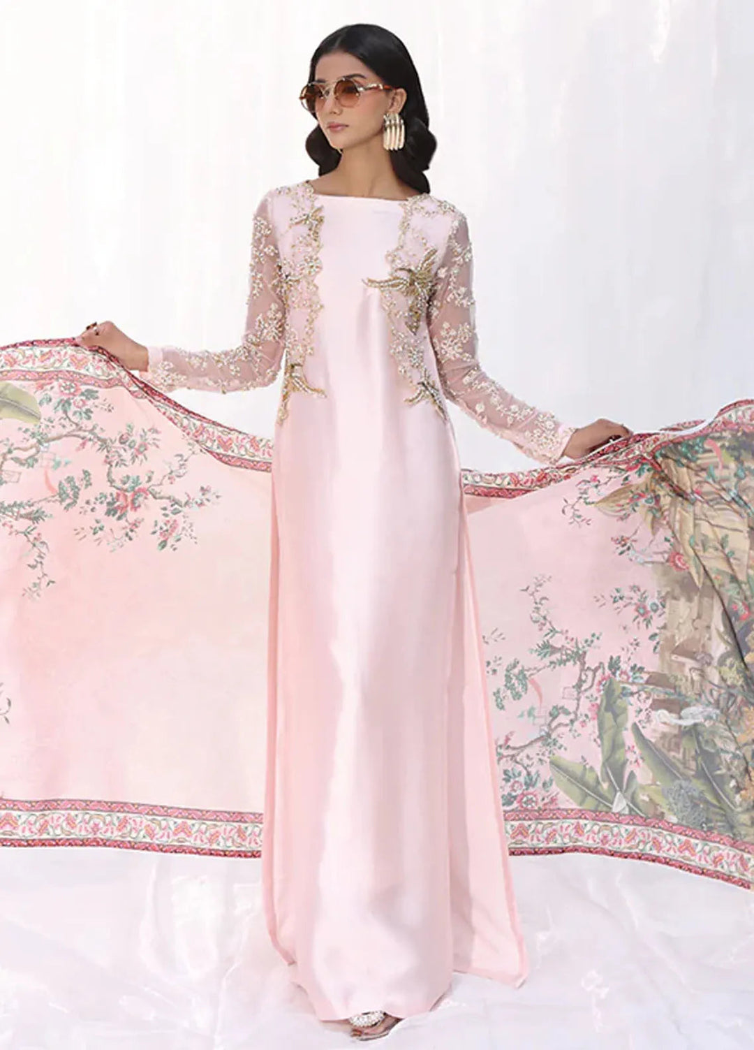 Moonlit Glam by Musferah Saad Pret Embroidered Tissue Silk 3 Piece Suit Mystic Blush