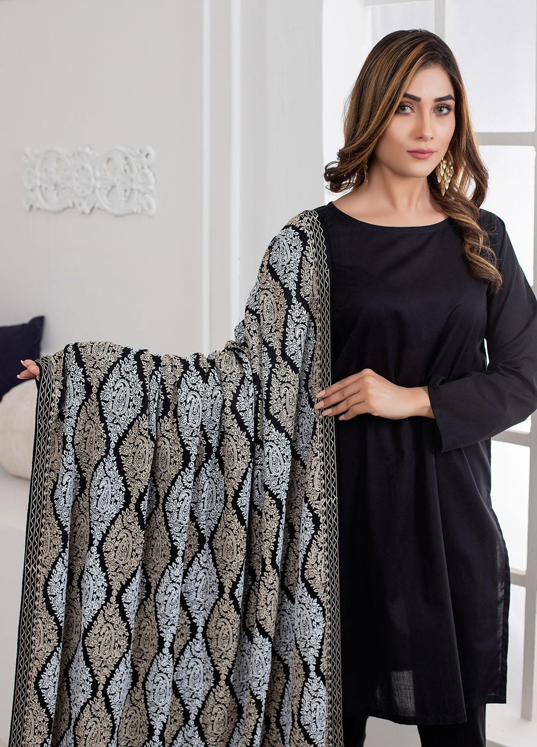 Mosaic Embroidered   Shawl MS21LS MS-06 - Luxury Shawls