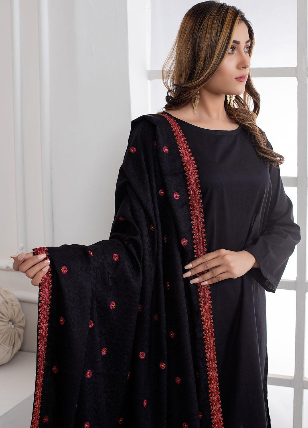 Mosaic Embroidered   Shawl MS21LS MS-07 - Luxury Shawls