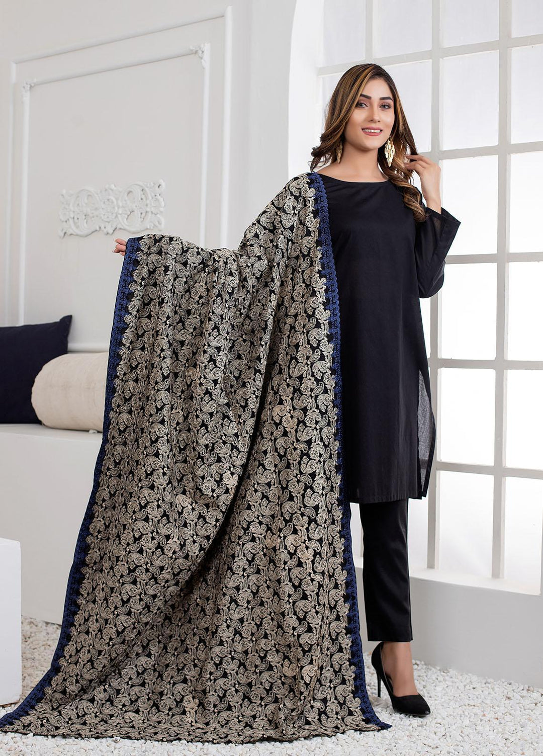 Mosaic Embroidered   Shawl MS21LS MS-14 - Luxury Shawls