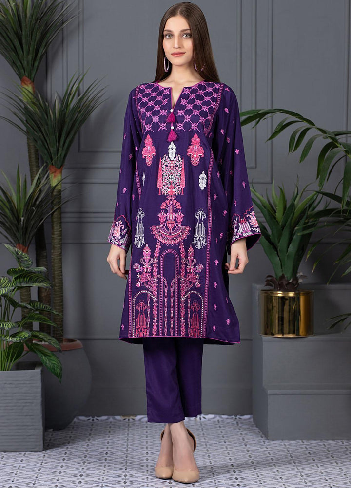 Mosaic Casual Pret Embroidered Raw Silk 2 Piece Suit MS21LR PURPLE