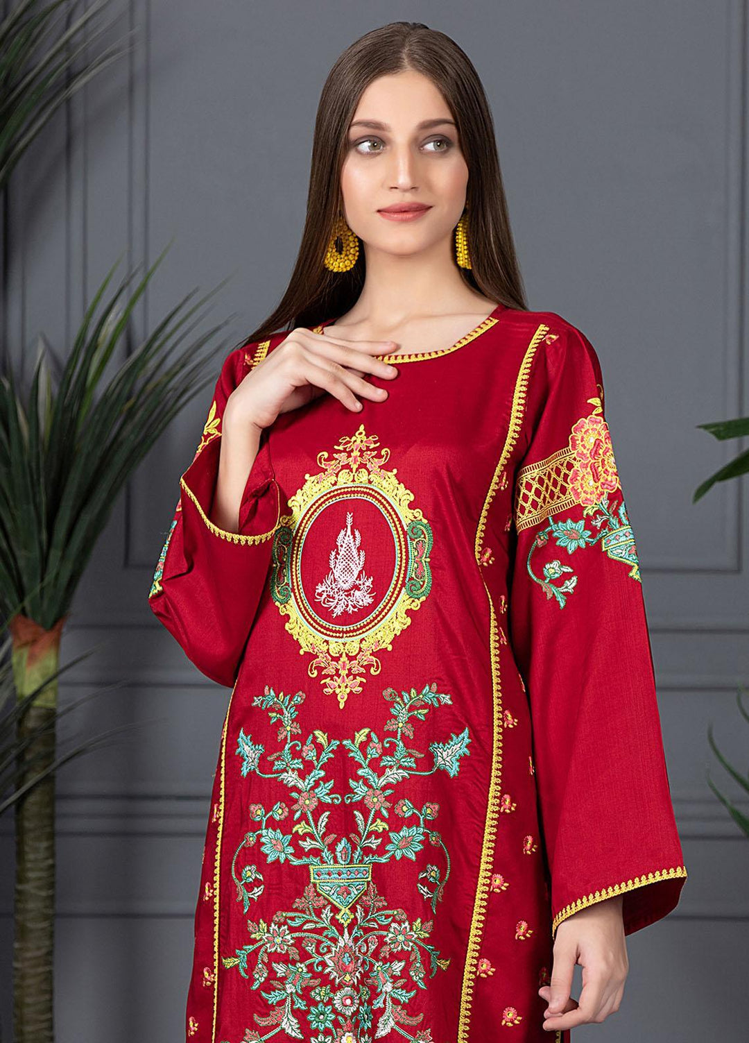 Mosaic Casual Pret Embroidered Raw Silk 2 Piece Suit MS21LR RED