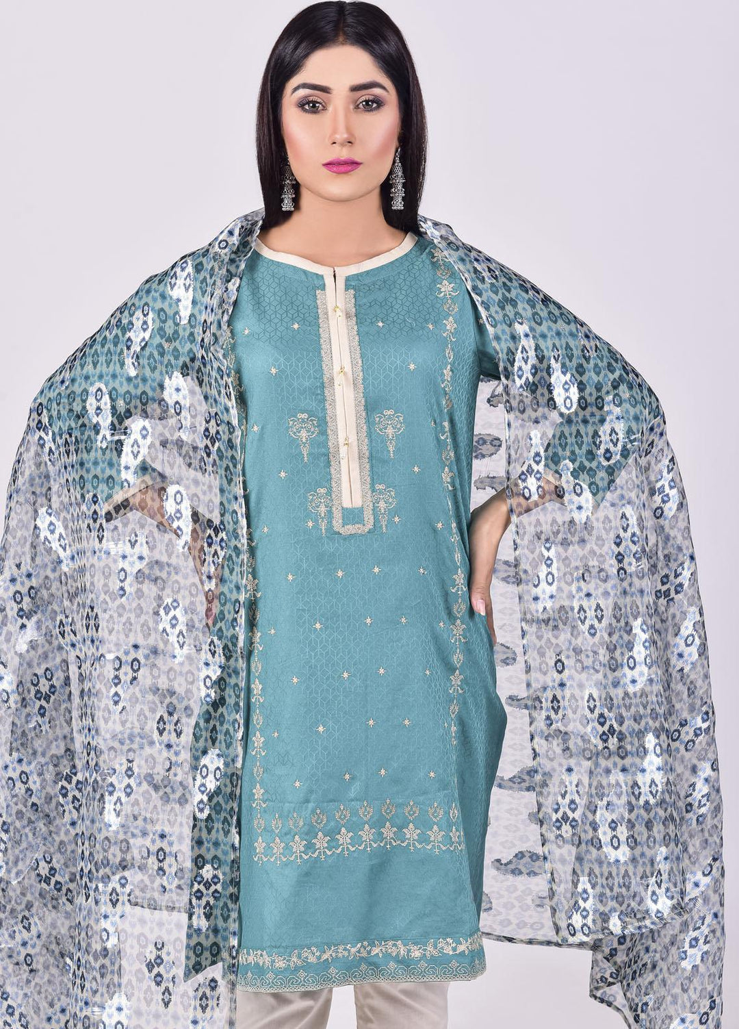 Mosaic Embroidered Jacquard Stitched 3 Piece Suit D-6101