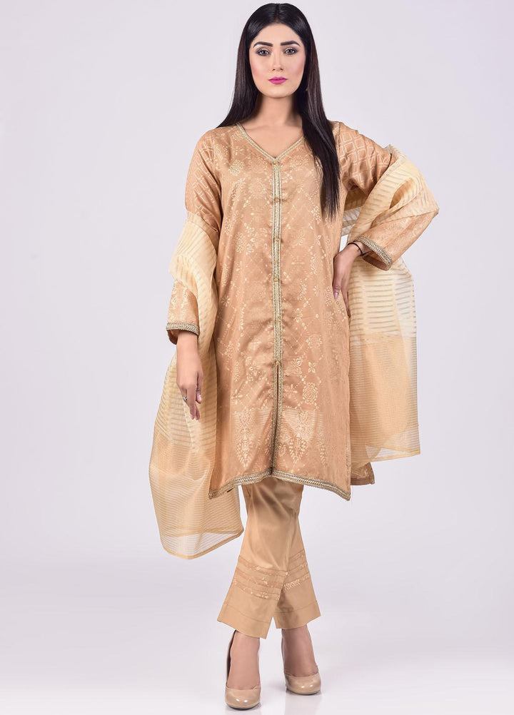 Mosaic Embroidered Jacquard Stitched 3 Piece Suit D-6501-Golden