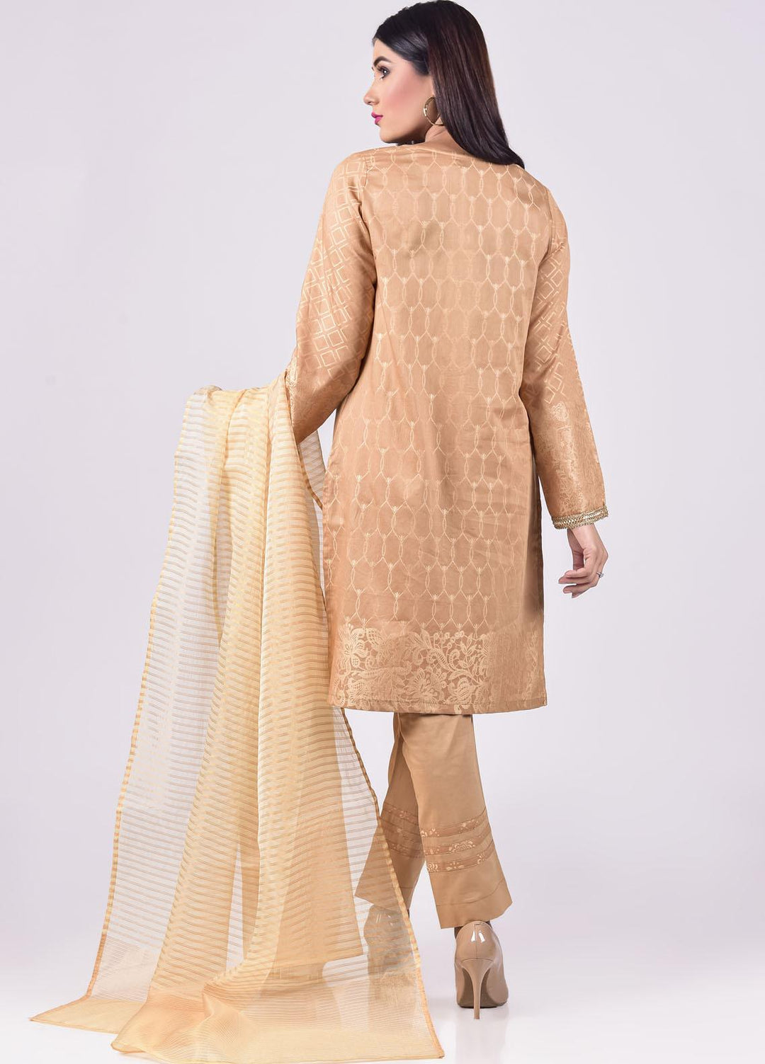 Mosaic Embroidered Jacquard Stitched 3 Piece Suit D-6501-Golden
