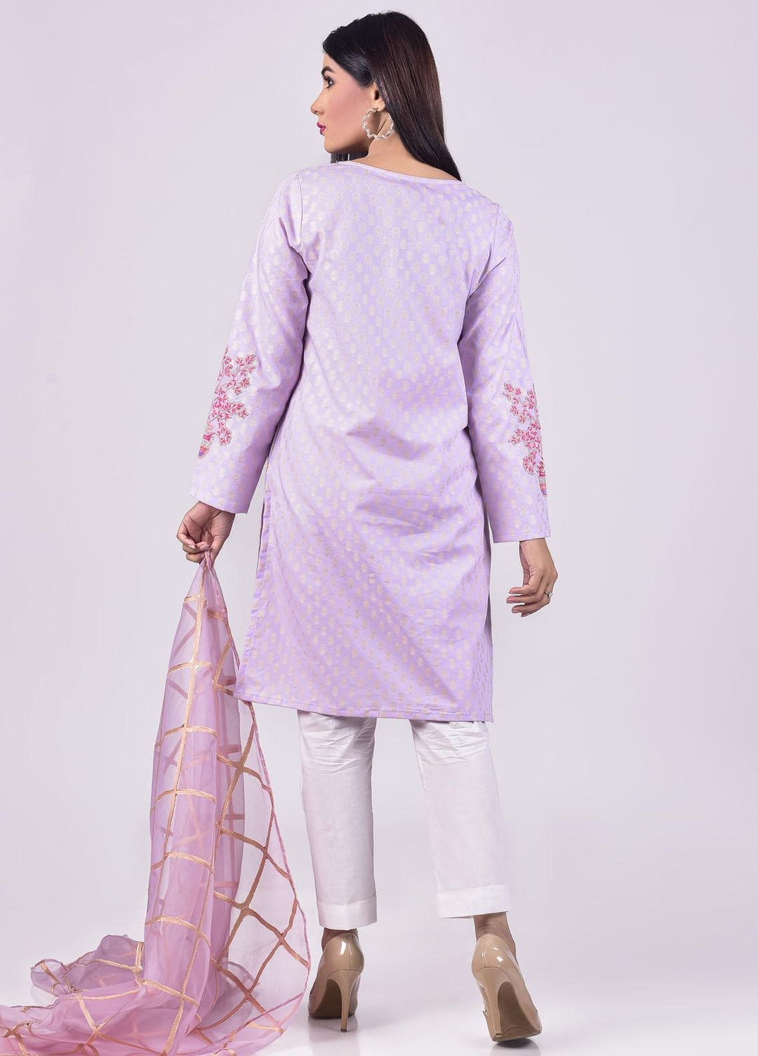 Mosaic Embroidered Jacquard Stitched 3 Piece Suit D-7101 Purple