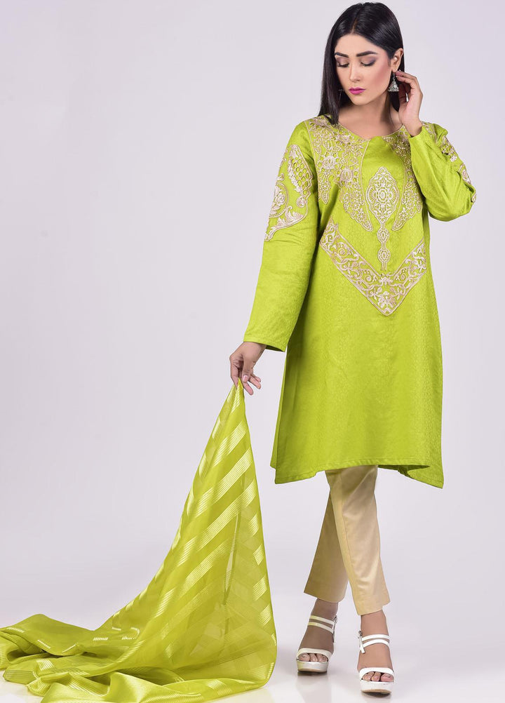 Mosaic Embroidered Jacquard Stitched 3 Piece Suit D-7201 Green