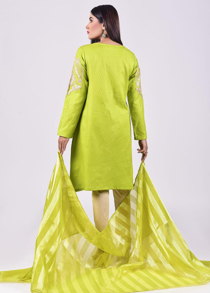 Mosaic Embroidered Jacquard Stitched 3 Piece Suit D-7201 Green