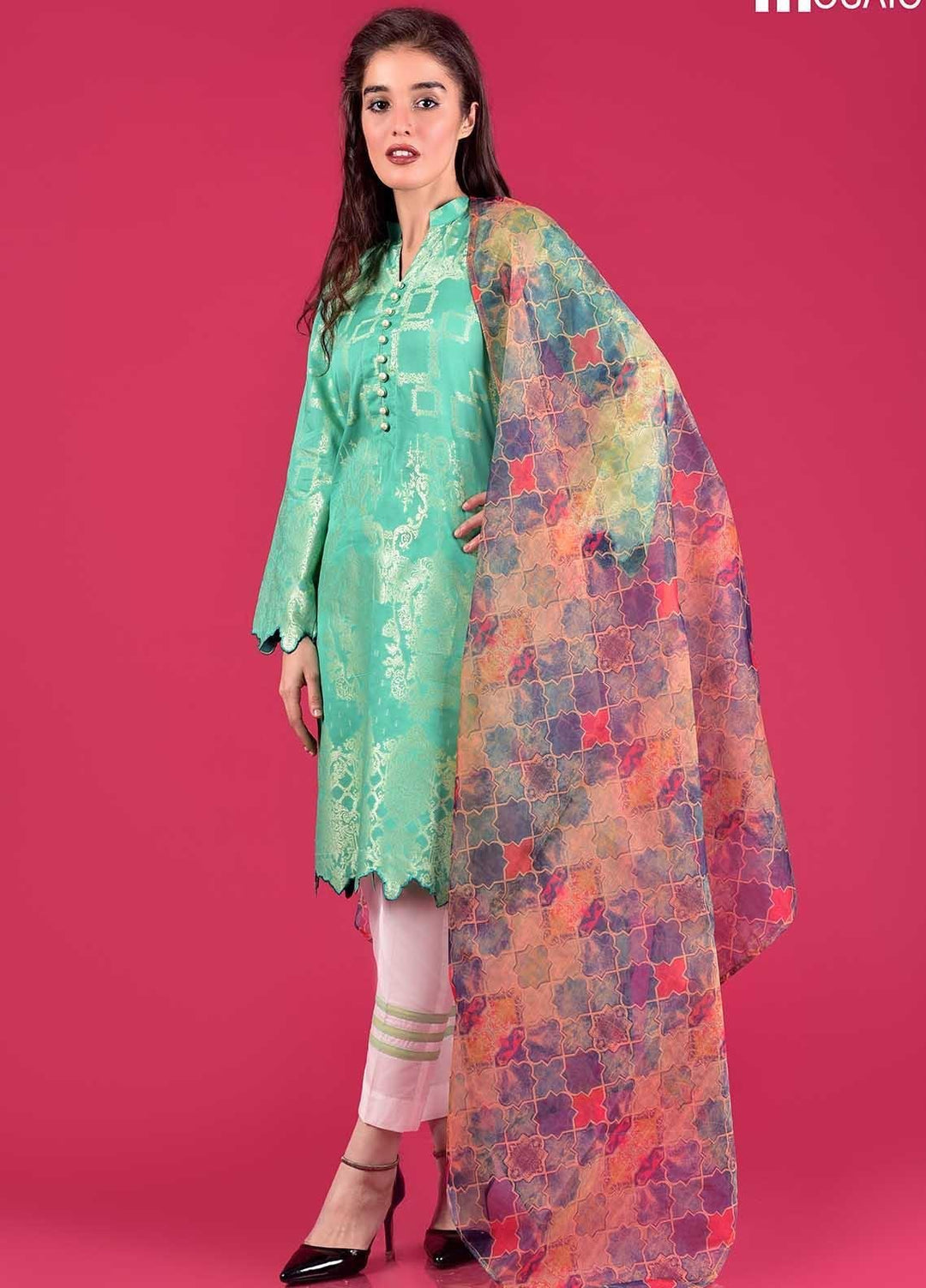 Mosaic Embroidered Jacquard Stitched 3 Piece D-3801-D-Green