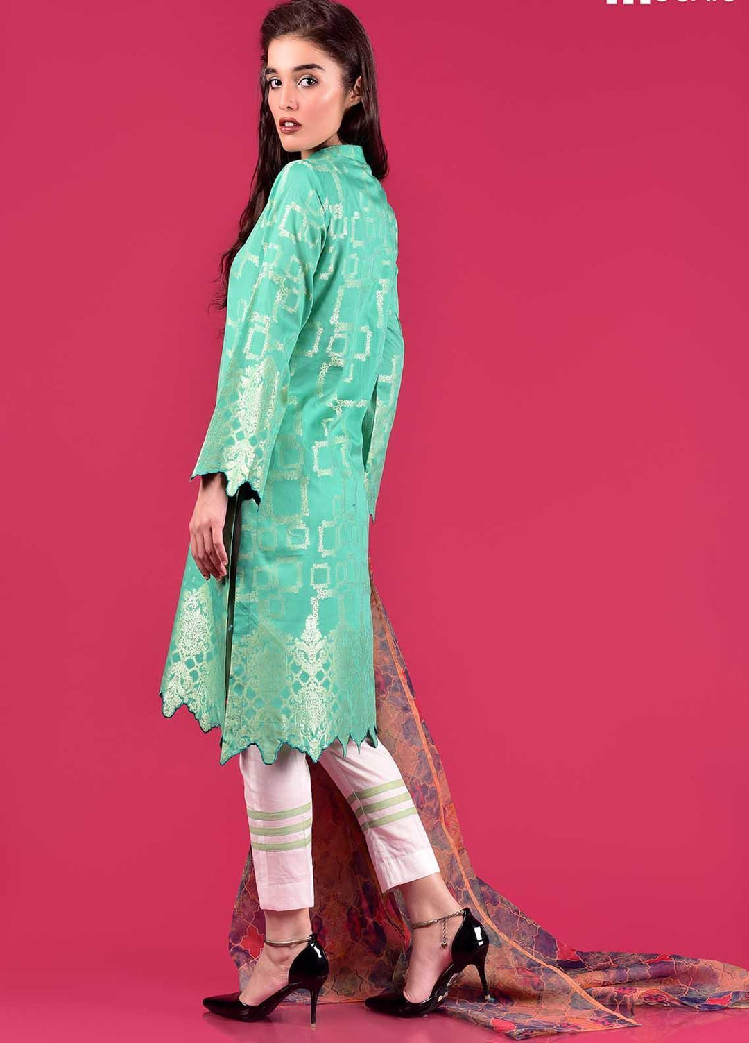 Mosaic Embroidered Jacquard Stitched 3 Piece D-3801-D-Green