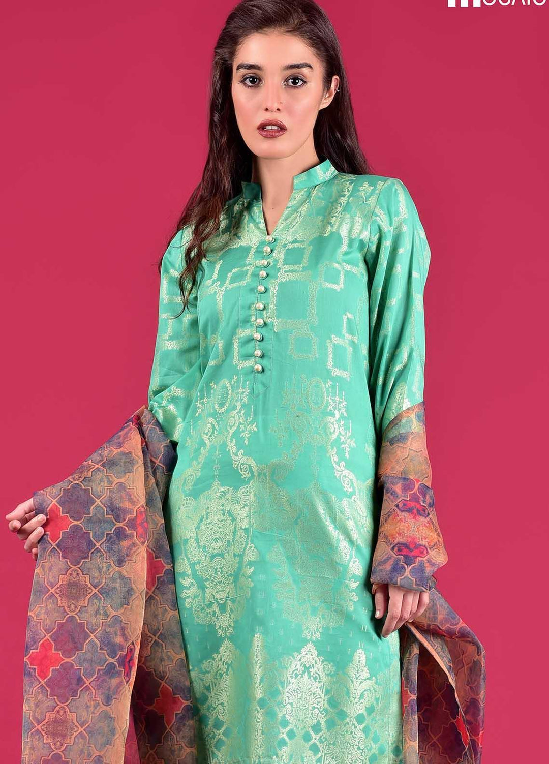 Mosaic Embroidered Jacquard Stitched 3 Piece D-3801-D-Green