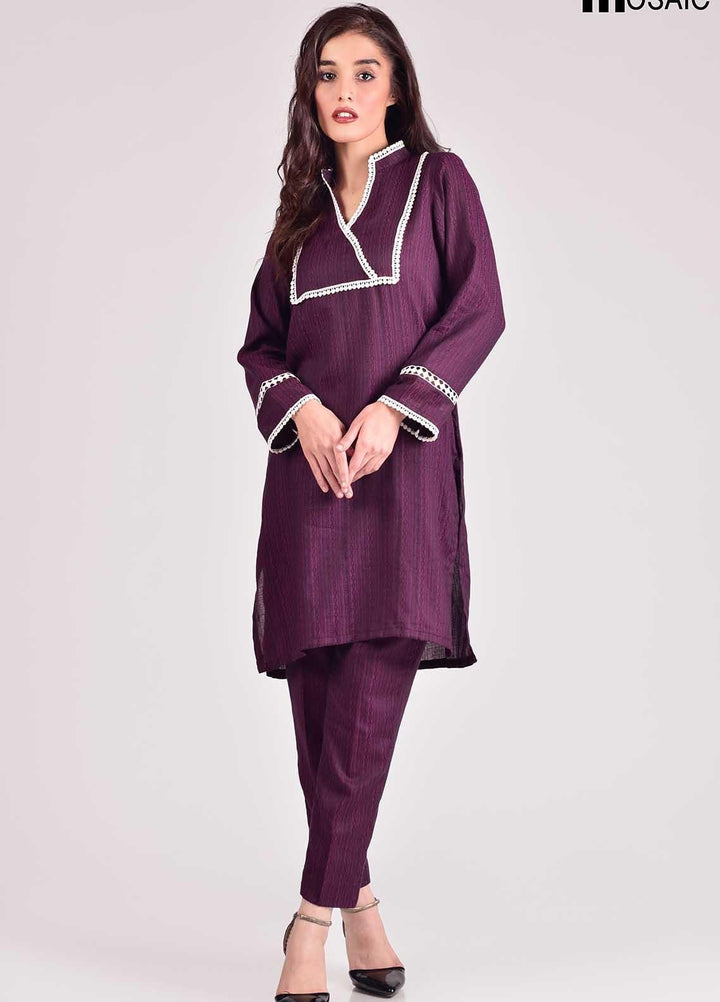 Mosaic Embroidered Jacquard Stitched Two Piece D-5201-Purple