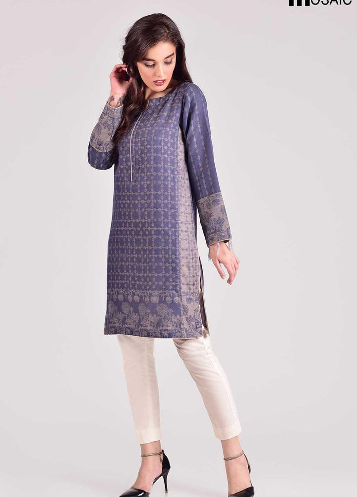 Mosaic Embroidered Jacquard Stitched Kurtis D-5301-Grey