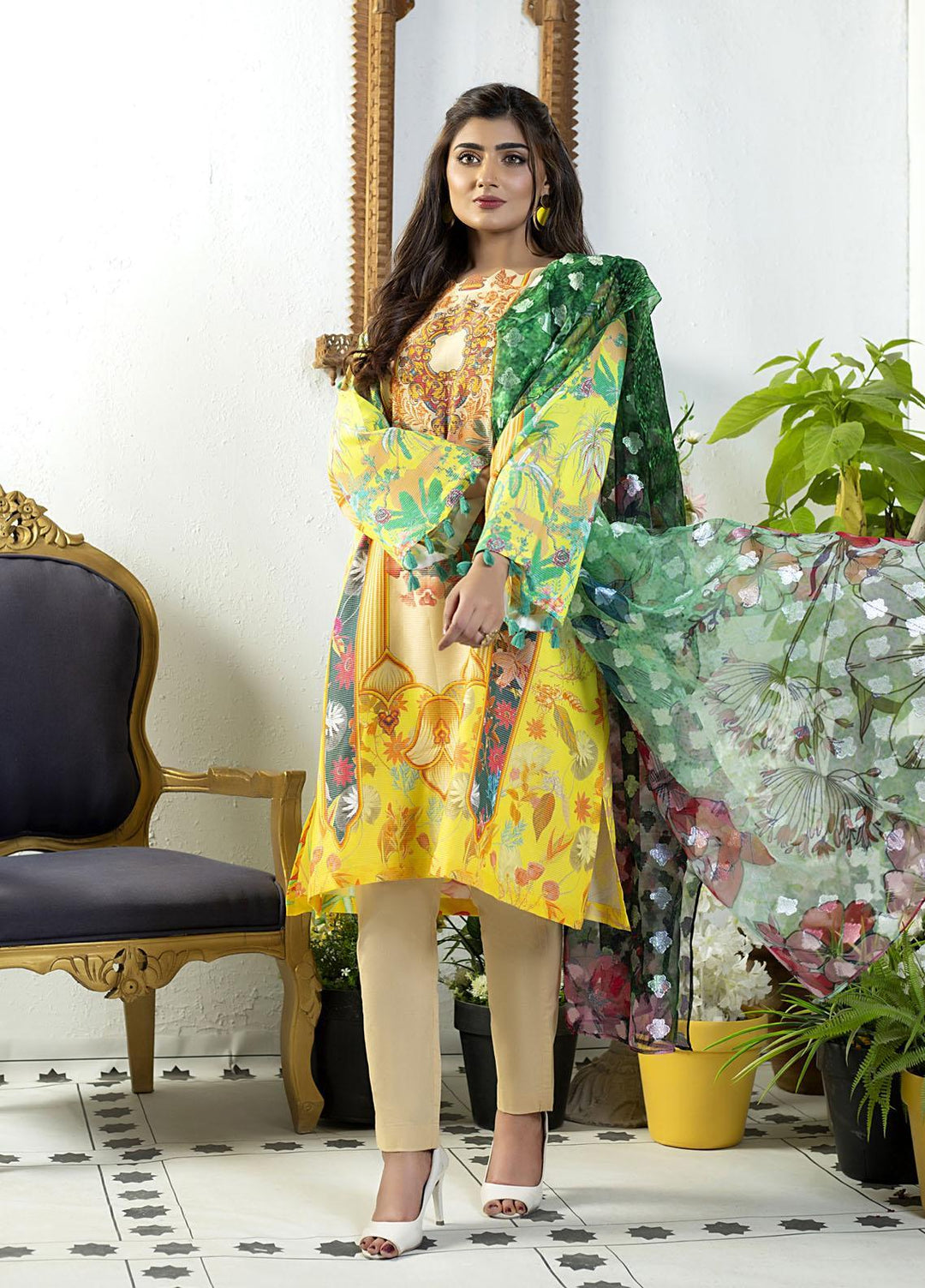 Mosaic Ready to Wear Printed Cotton 3 Piece Suit MS22RWP 111055 FALLING BRANCHES
