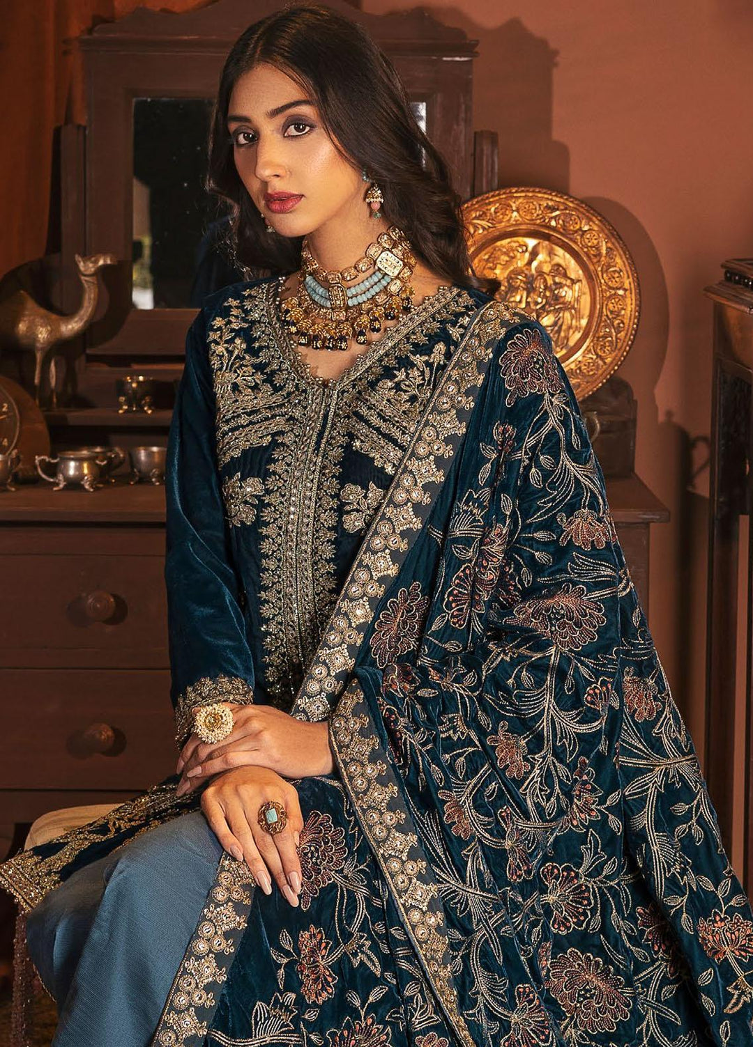 Motifz Embroidered Velvet Suits Unstitched 3 Piece MT22FV 3173 ANARKALI - Luxury Festive Collection